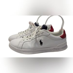 Polo Ralph Lauren Men's Heritage Court II Leather Sneaker White Red US Size 7